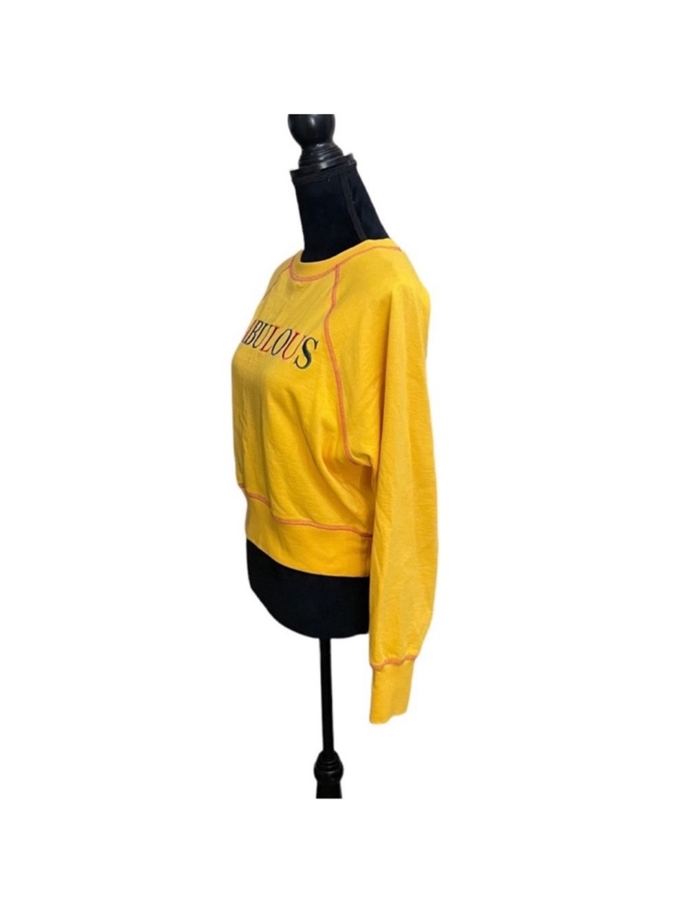 C & A Buying co casual yellow long sleeve embroidery rainbow sweatshirt large - Picture 5 of 12